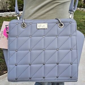 BETSEY JOHNSON PURPLE QUILTED HEART LUV BETSEY SATCHEL w/ CHAIN HANDELS